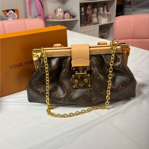 Brown and Gold Clutch with Monogram Design